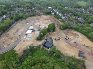 An aerial photo of the Blackfriars housing development in Battle